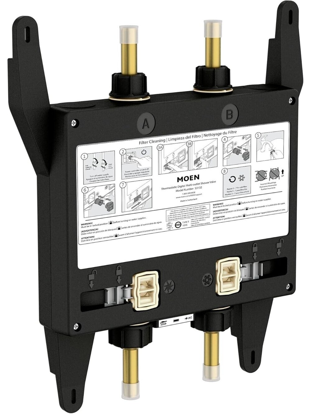 Moen S3102 Smart Water 2-Outlet Digital Thermostatic Shower Valve Kit With 1/2"